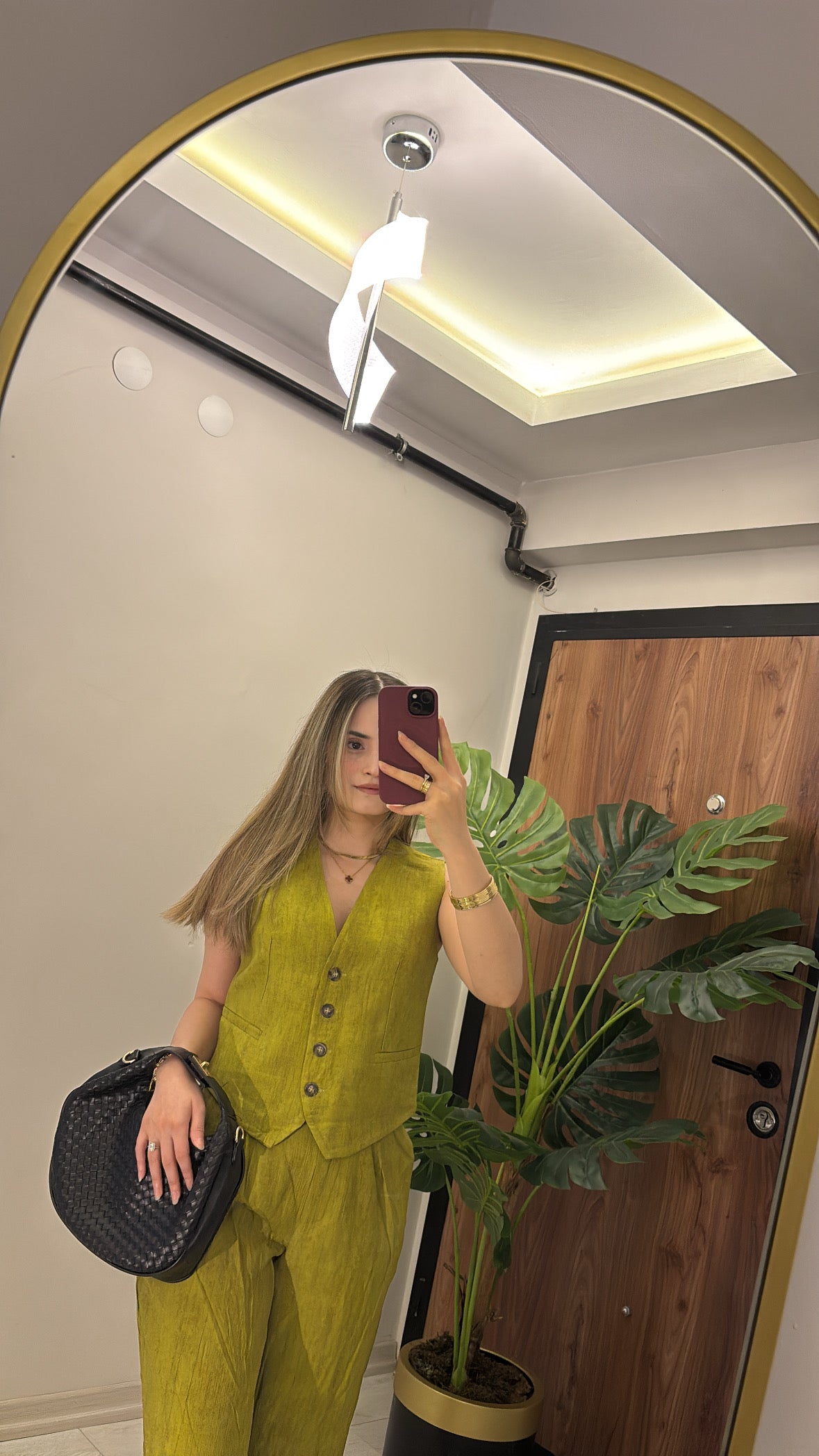 Fıstık Yeşili Düğmeli Yelek ve Pantolon Takım