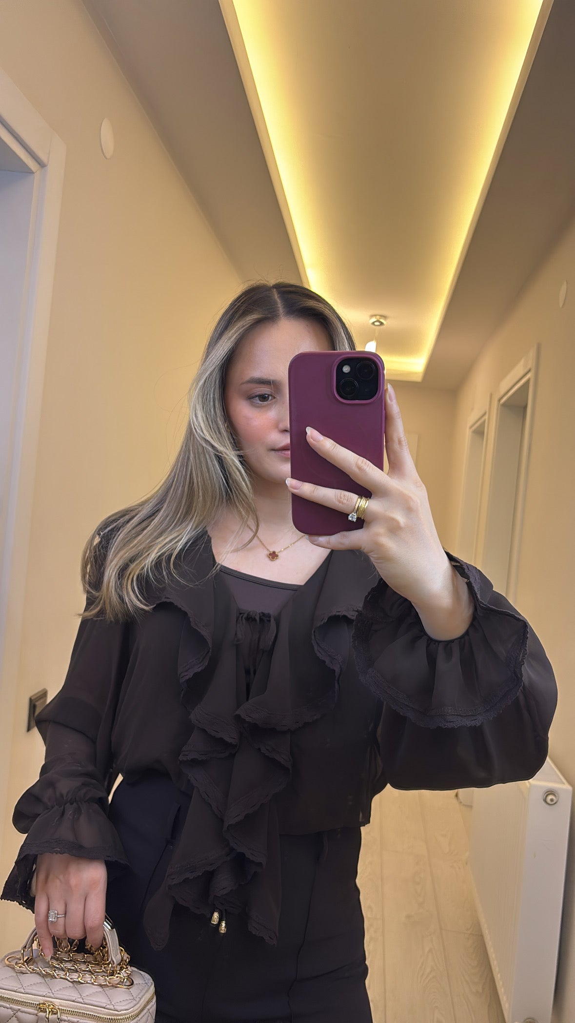 Fırfırlı Acı Kahve Bluz