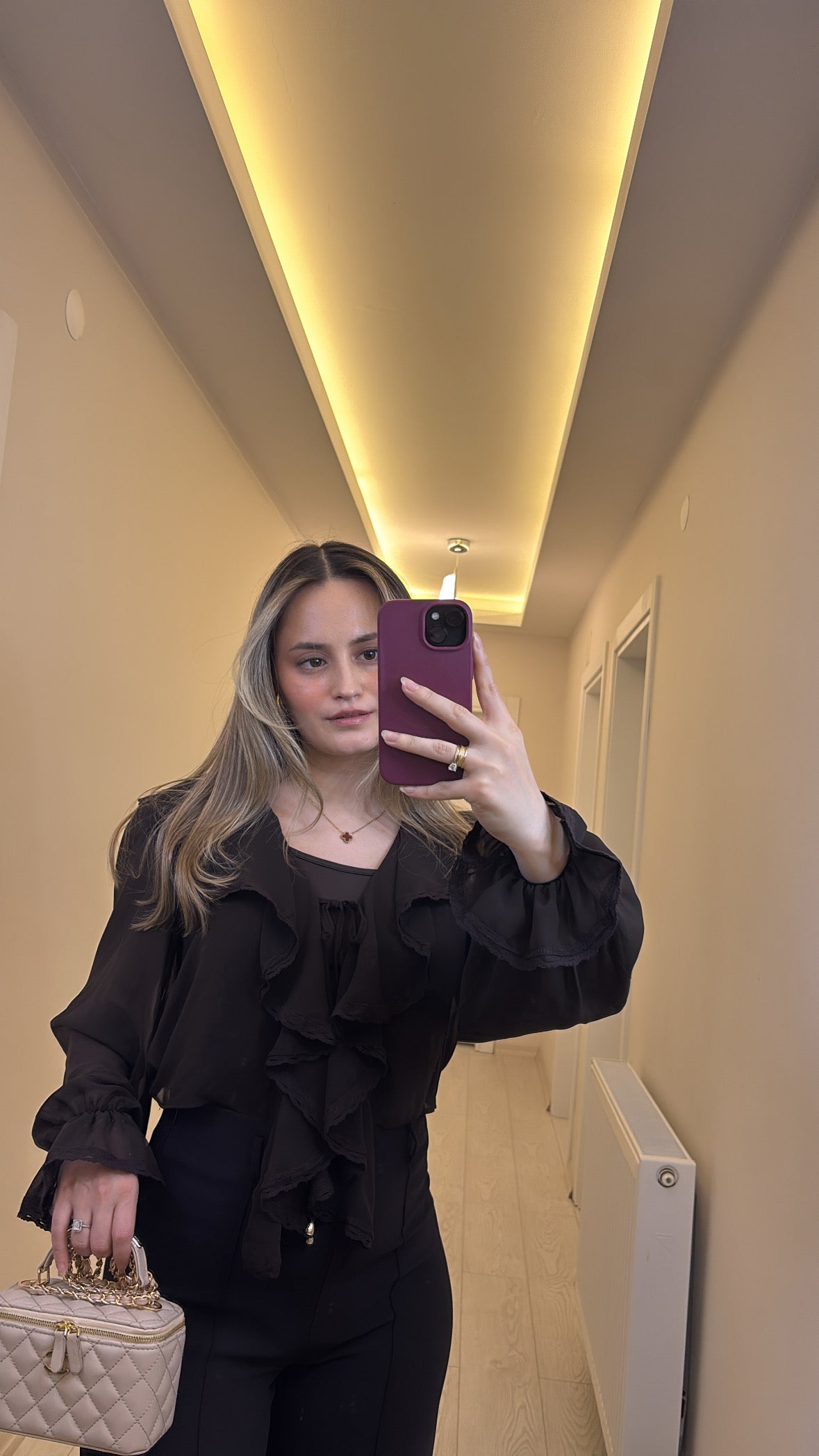 Fırfırlı Acı Kahve Bluz