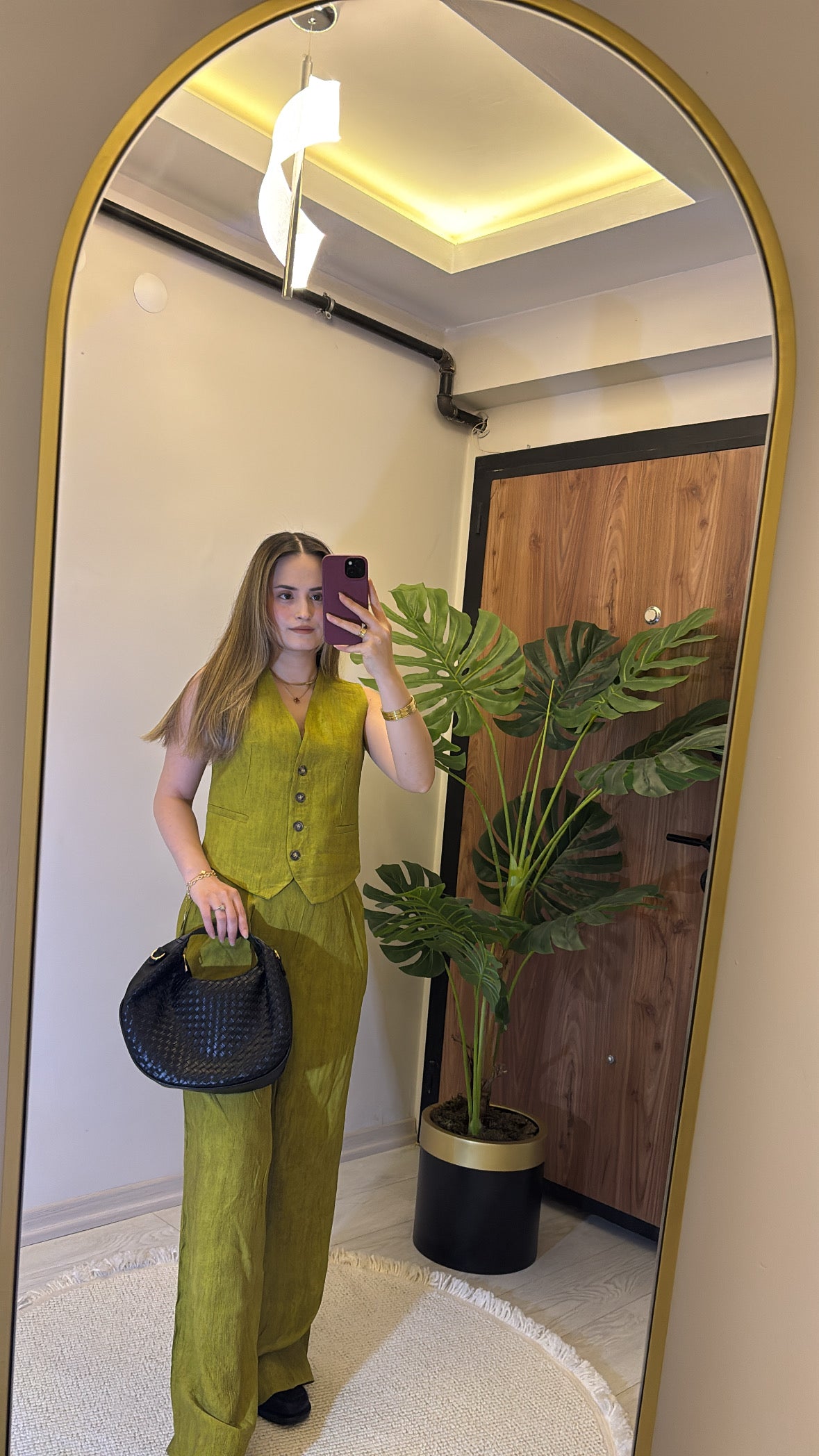 Fıstık Yeşili Düğmeli Yelek ve Pantolon Takım