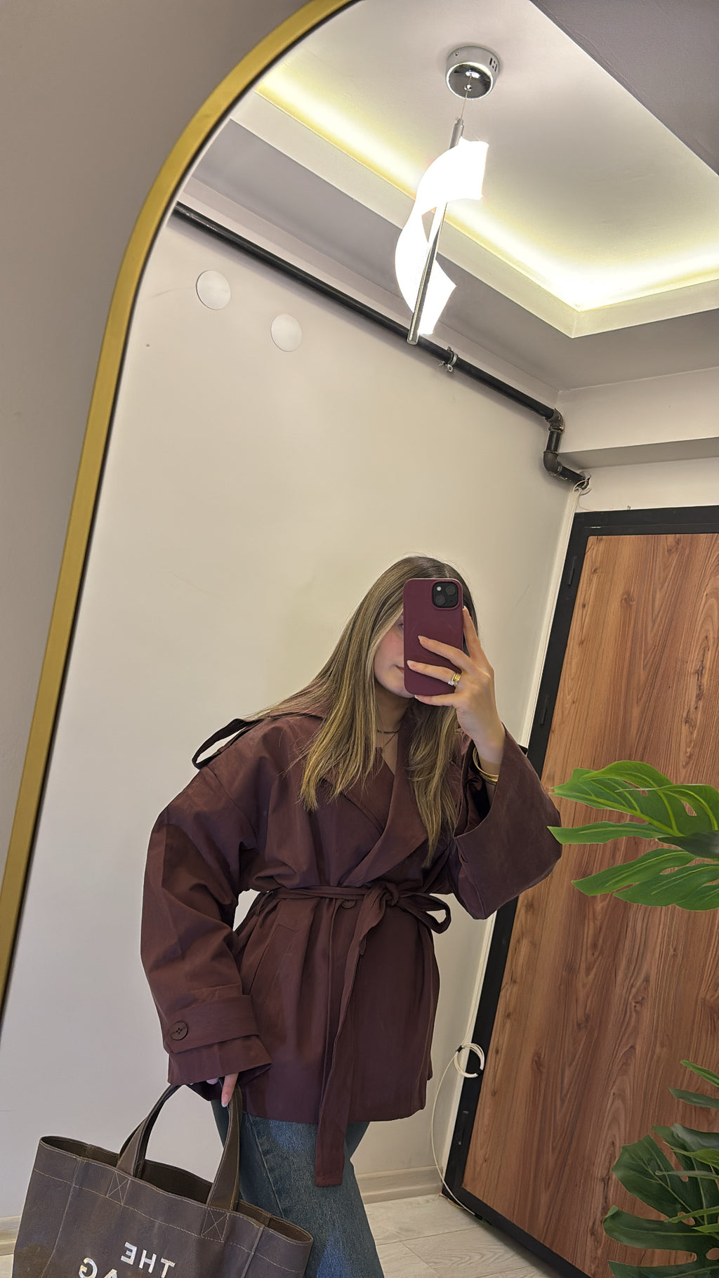 Bordo Kısa Kemerli Trençkot