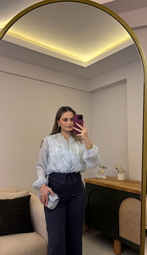 Buz Mavisi Fırfırlı Gömlek