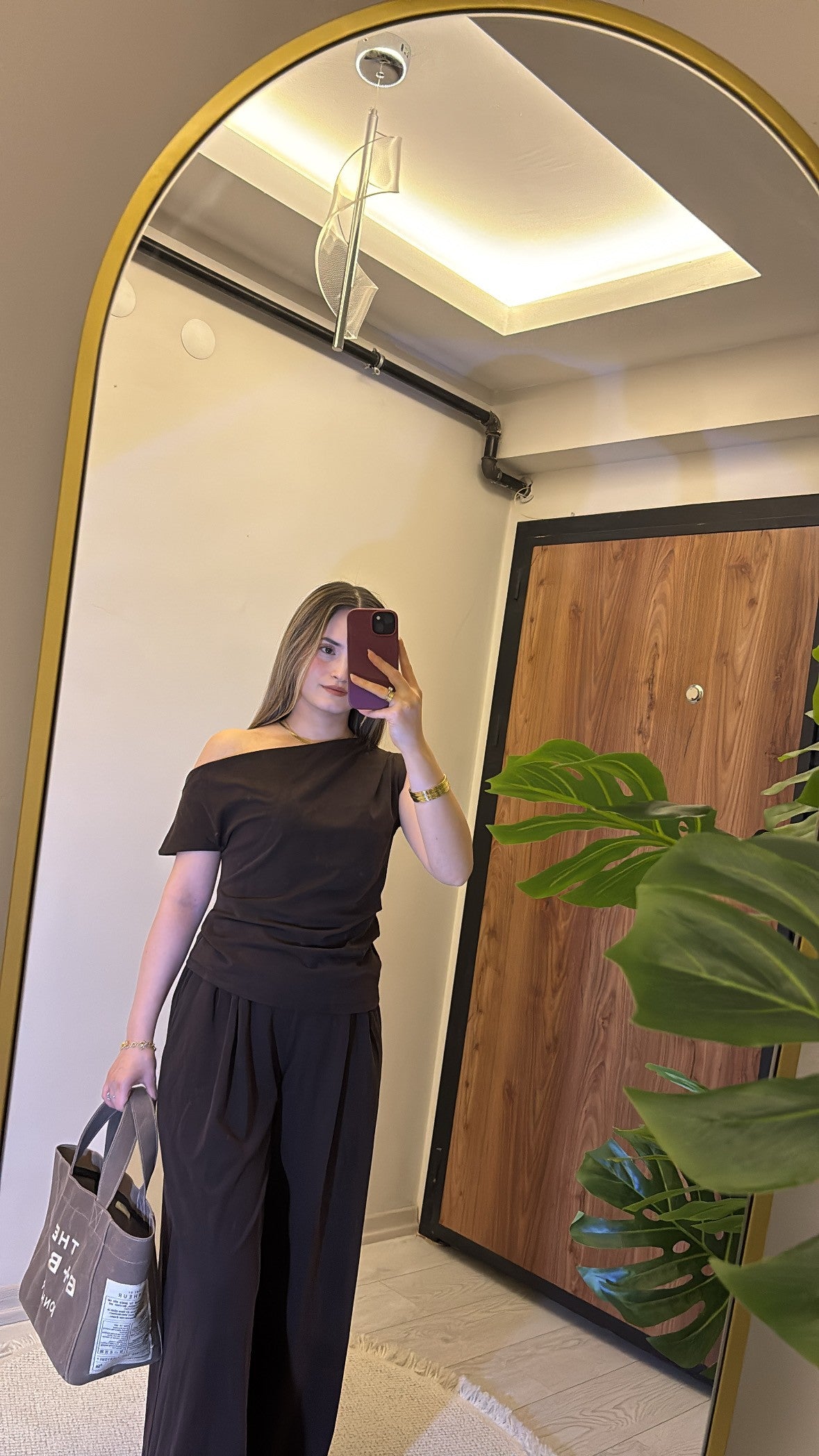 Tek Omuz Detaylı Bluz ve Pantolon Takım